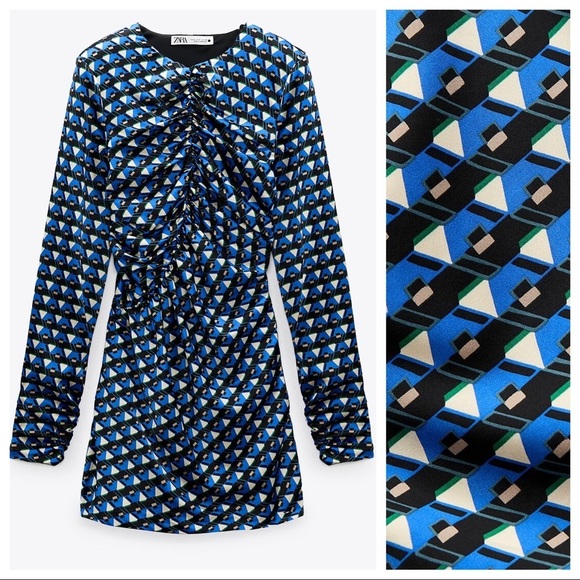 🌹NWOT. Zara Bluish Geometric Print Mini Dress. Size M. - Picture 5 of 9